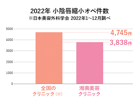 2017年 小陰唇縮小オペ件数 ※日本美容外科学会 2017年 1~12月調べ 5年で3.7倍増加